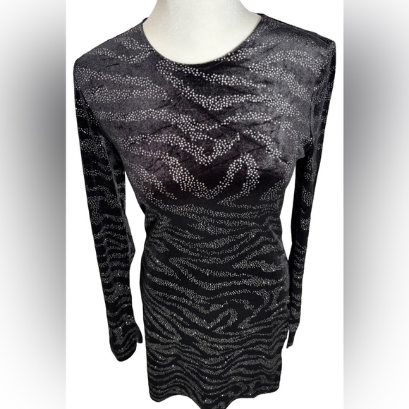 Divided H&M S Black & Silver Velour & Sparkle Long Sleeve Dress - Picture 2 of 9